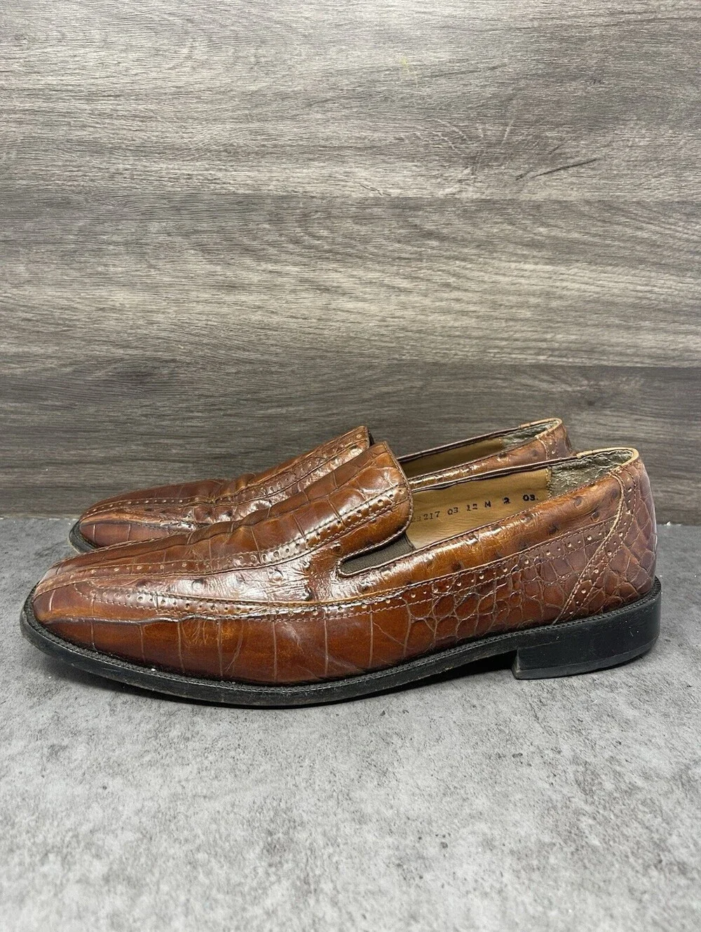 Stacy Adams Shoes Mens Size 12 Brown Croc Leather Loafer Slip On